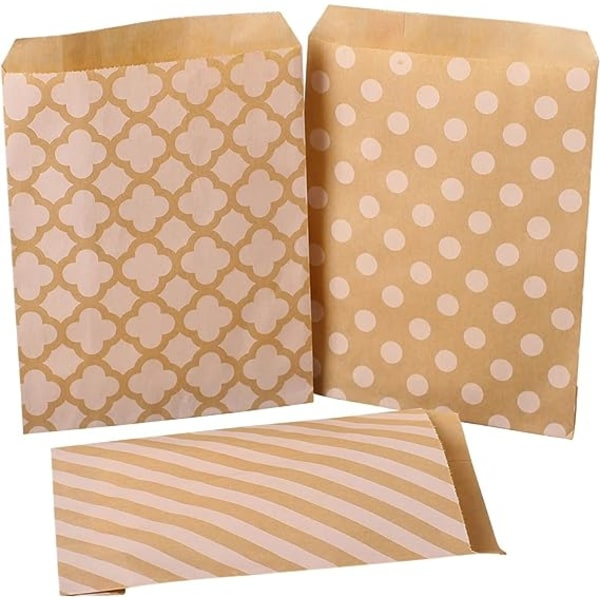 100 stycken (5 stilar) Kraftpapper med brun botten, godispåse av papper, C