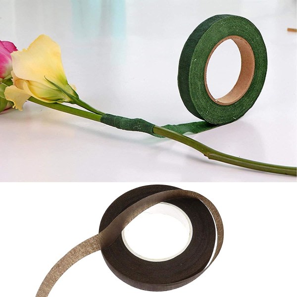 Blomsterhandler Florist Stam Tejp Wrap Kit Bred Buketter Blomster Fremstilling Lim Håndværk Blomsterhandler Håndværk Projekt Dekorationer (12stk, Mørkegrøn X3 + Mellem Grøn X3 + Lysegrøn X3 + Kaffe X3)