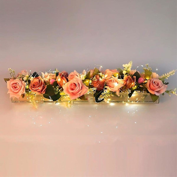 Klar akryl blomvas rektangulär blommig mittpunkt för matbord, lång rektangel akryl vas för hem bröllop matbord dekoration Med ljus With lights S