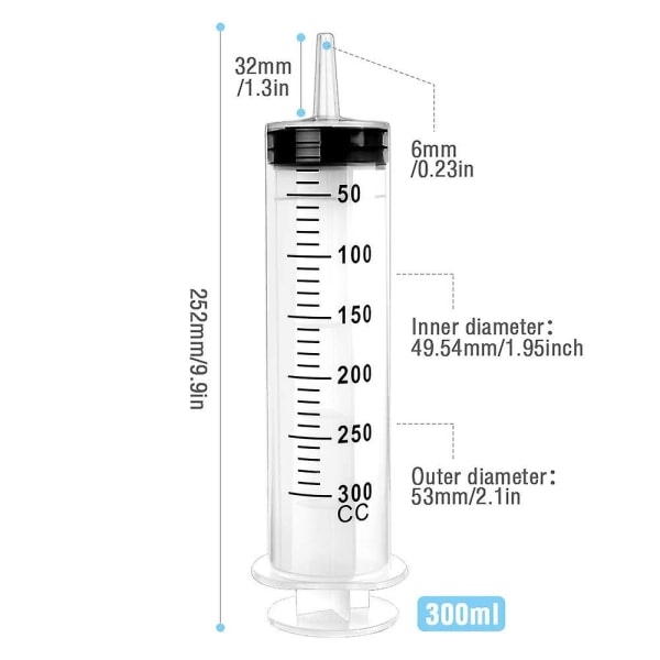2 st 150 ml Sprutor Återanvändbara Flytande Sprutor med 2 st 1 m Slangar med Kateter Plastspruta med Stor Kapacitet för Laboratorier, Industri, Trädgård