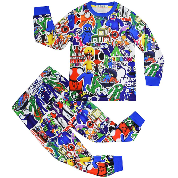 Barn Roblox Rainbow Friends Print Sæt Långärmad T-shirt Byxor Outfits Sovkläder Pjs 8-9 år