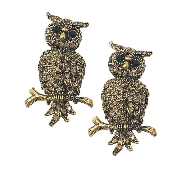 2:a Rhinestone Owl Brosch Fågel Kvinnors Legering Kristall Smycken Uggla Brosch Pin Djur Broscher för dekoration As Visad M