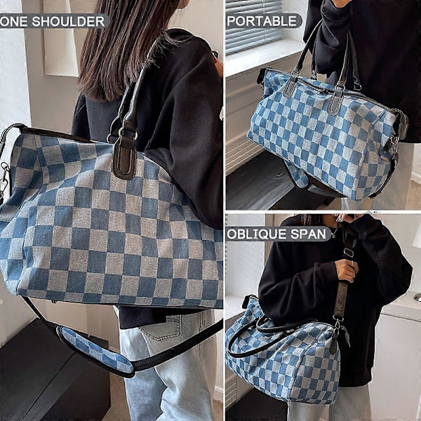 Kabinveske, Overnattingveske med Trillefeste, Sportsbag Gymbag, Reiseveske for Kvinner - Lyseblå
