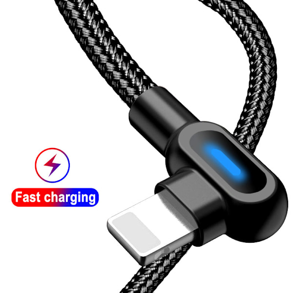 Vinklad 90 graders laddarkabel USB a till USB c / iPhone Light sva svart (Lightining) 1 meter