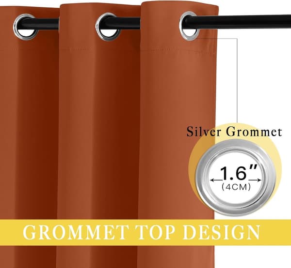 Mørklægningsgardiner til soveværelse 52 x 63 tommer, brændt orange termisk isolerede lystætte gardiner med ringe til børneværelse, 1 panel