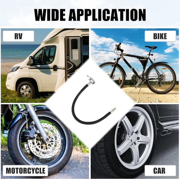 Däckpump förlängningsslang med ventiladapter, nylonflätad gummislang, för bil-, motorcykel- och cykeldäck, 10 cm, svart