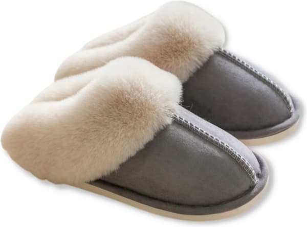 Fluffiga öppna tofflor för dam och herr med plyschfoder och halkfri sula - Grå - Storlek 42/43