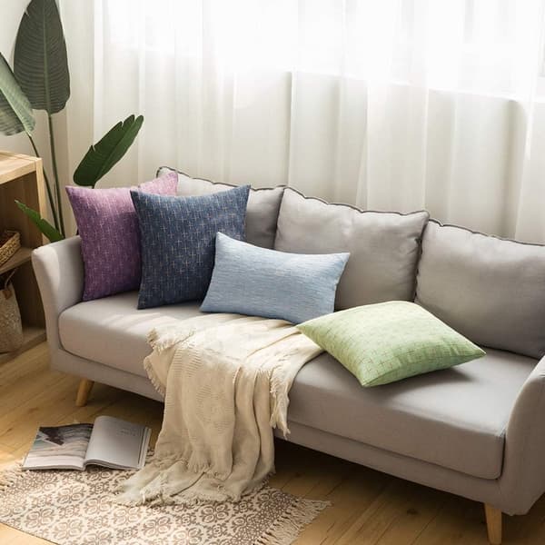 Dekorative pudebetræk, tekstureret polyester med usynlig lynlås, til sofa, seng og boligindretning, blå, 45 x 45 cm, sæt med 2