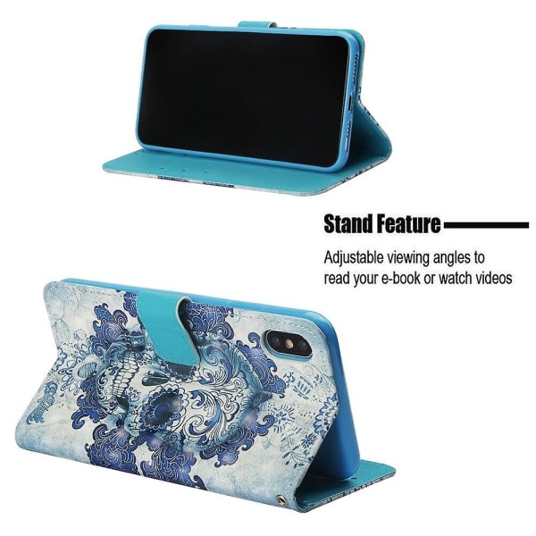 Yhteensopiva Iphone Xs Max Case 3d-mönster plånbokskort Magnetisk Etui Cover Folio - Skelett null none