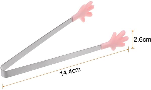 Mini-matlagningstång i rostfritt stål med värmebeständiga silikonspetsar, 14,4 cm rosa serveringstång för kök, grill, sallad och buffé