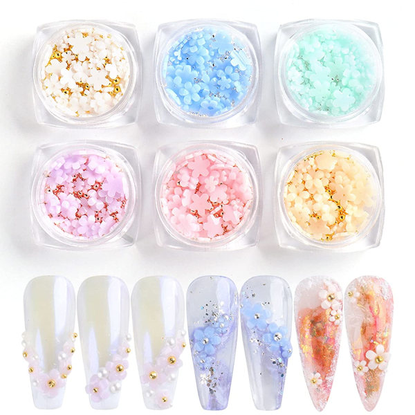 CDQ 6 laatikkoa kultaisia helmiä Nail Art Charms Nail Glitter -tarroja