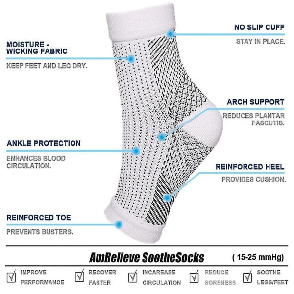 Neuropati Kompressionsstrumpor Ankel Arch Support Protect Strumpor Vit 2st zdq