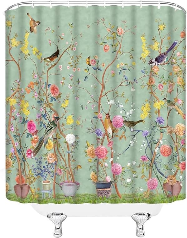 Vattentätt duschdraperi - 150x180 cm - Grönt tryckt polyester - Badrumstillbehör