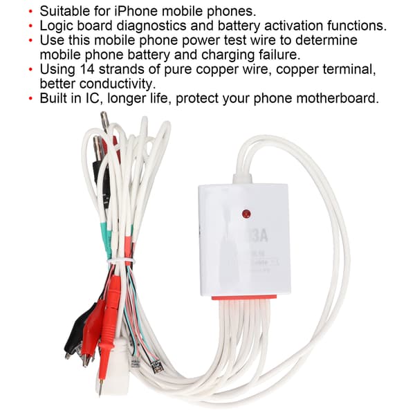 Telefonstrømkontrollkabel for iPhone 6-12 Pro Max Mobiltelefoner DC Strømkilde Testledning