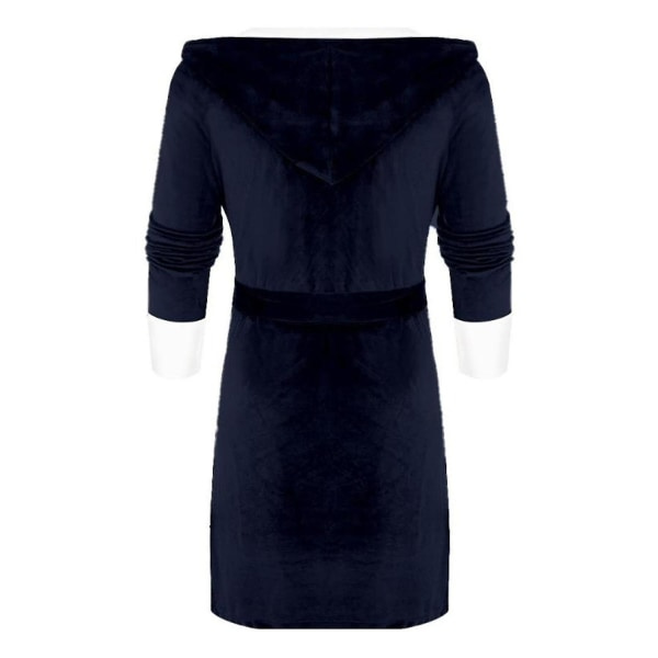 Kvinnors Sherpa Fleece Morgonrock Mjuk Morgonrock Huva Fluffig Handduks Badrock Marinblå Navy