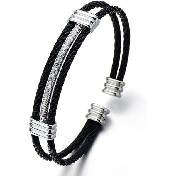 CDQ Armband i rostfritt stål for män kvinner - Justerbart armbånd med vriden kabelmanschett - Silver Guld Tvåfärgad