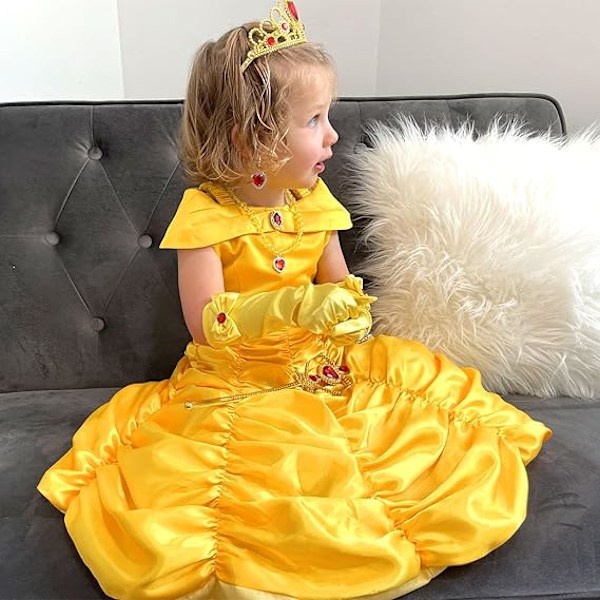 Prinsessklänning för flickor, dräkter, Halloween, cosplay, födelsedagskläder, gul 110
