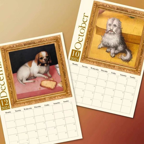 Weird Medieval Dogs Calendar, 2024 Funny Dogs Wall Calendar, Funny Calendar Monthly Planner, Office Home Animals Väggdekor 11 * 8,5 tum, 1st 1stk