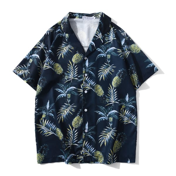CDQ Tropical Print Skjorta för herr Kortärmad bröstficka Relax Fit