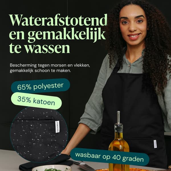 Vatten- och fläckavvisande kockförkläde med justerbart spänne och extra stora fickor, unisex köksförkläde för matlagning, grillning och restaurang, svart