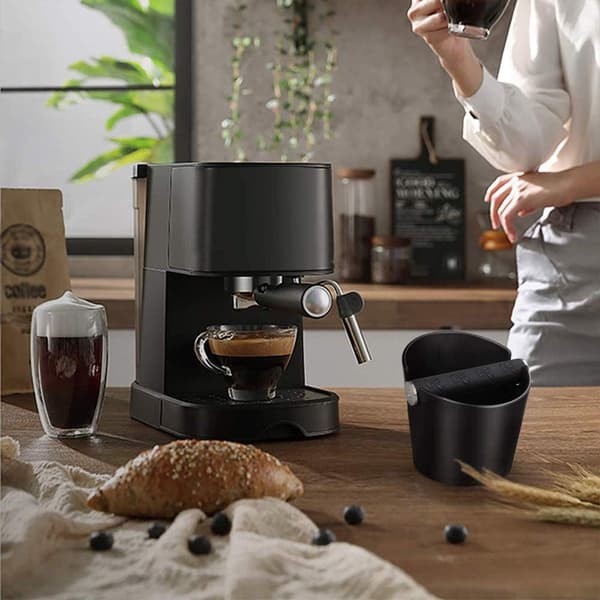 Kaffebankeboks, ABS-grutbeholder med avtakbar gummistang, sklisikker base for espressomaskiner, svart, 12 cm