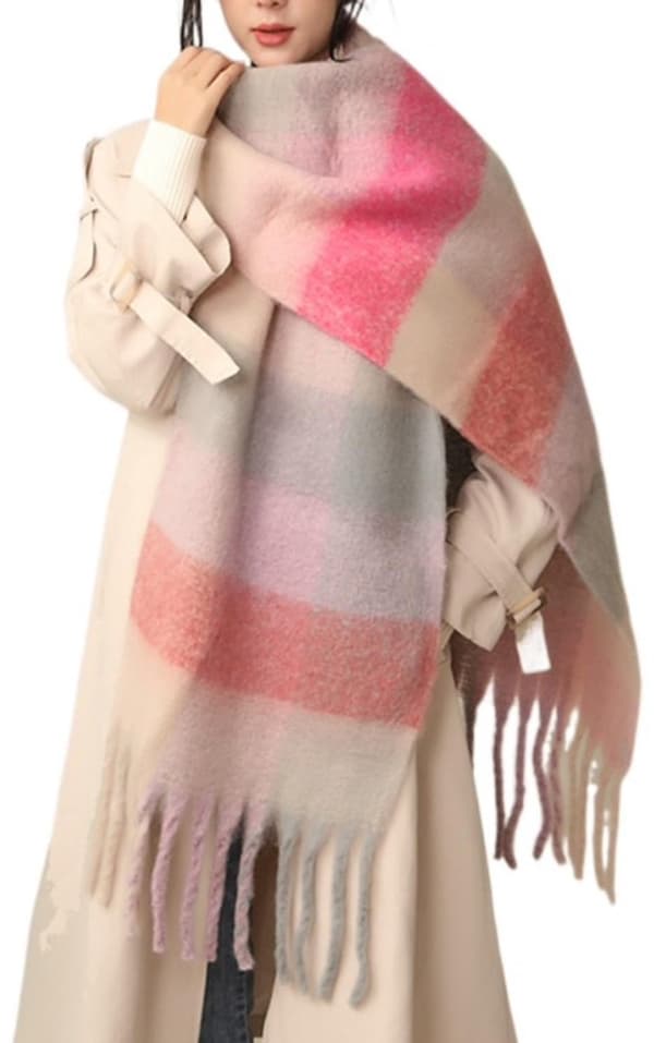 Vinterhalsduk för kvinnor Mjuk Oversized Omlott Sjal med Toffsar för Vardagsbruk Rosa 40 x 220 cm Style 3