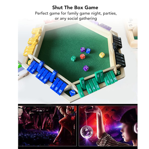Shut The Box Terning Spill 6 spillere 6 fargesidig trebordplate Steng boksen med 12 terninger