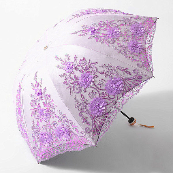 Broderet parasoller med blonder, anti-UV-beskyttelse