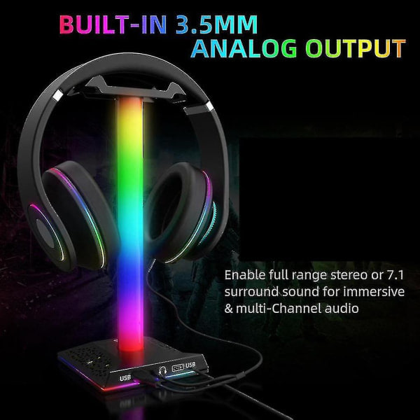 RGB Gaming Hodetelefonstativ USB-port Berøringskontrollstripe Lys Skrivebord Gaming Headset Holder Henger Enl