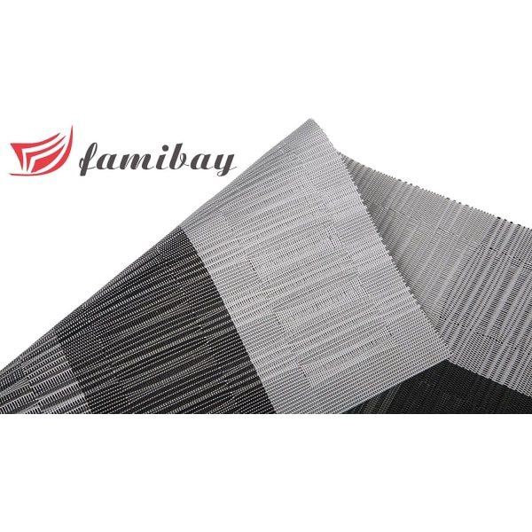 famibay Set med 4 halkfria vävda bambu PVC bordstabletter 30x45 cm (svart och grå)