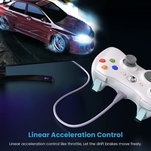 Kablet Xbox 360-controller, spilcontroller til 360 med dobbelt vibration Turbo kompatibel med Xbox 360/360 Slim og PC Windows 7,8,10 Sort Black