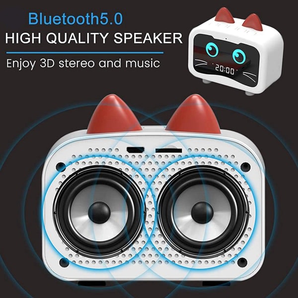 Hi-fi badrumshögtalare Bärbar Bluetooth 5.0-högtalare med laddningskabel, inbyggt batteri - Pink Cat