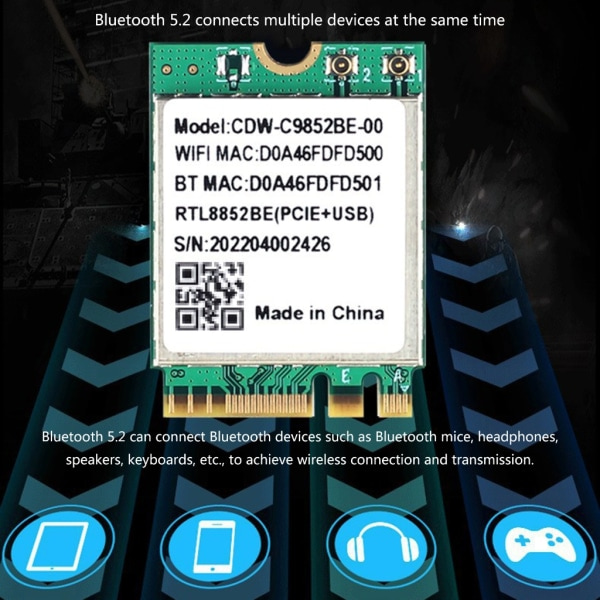Wifi 6 Realtek RTL8852BE netværkskort 1800Mbps BT 5.0 Dual Band trådløs Wi-Fi-adapter 802.11ac/ax 2,4G/5Ghz MU-MIMO szq