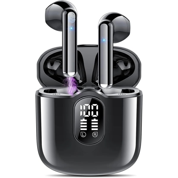 Trådlösa hörlurar - Bluetooth 5.3-hørlurar med HiFi-stereo - Brusreducerende mikrofon for klar samtale - 30H spilltid - Pekkontroll Black