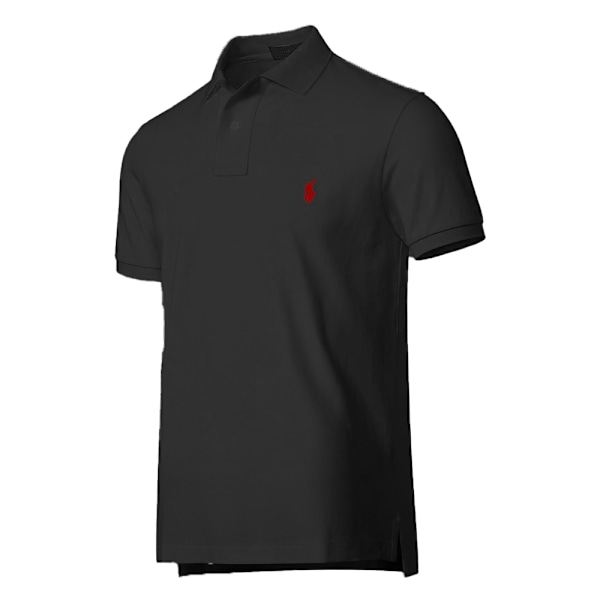 Herre kortærmet poloshirt i bomuld Sort Black Black M