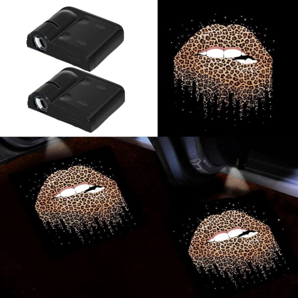 Kvinner Coole Lepper Bite Kiss Me Print Lepper Bildør Projektorlamper Leopard Gepard Biltilbehør Dekor Gaver LED-bildør