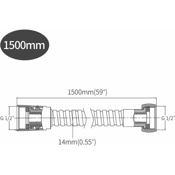 Rostfri duschslang 1,5 meter, vridbar, för handdusch, takdusch, svart
