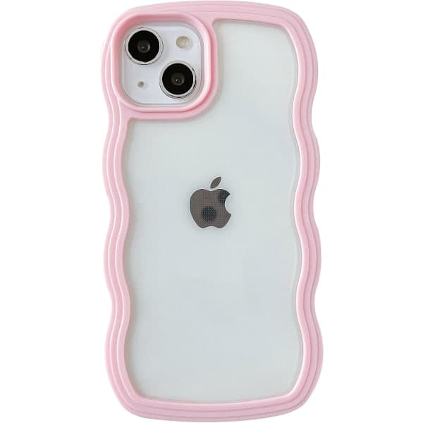 IC Söt Lockig Våg Ramform Stötsäker Mjukt, Kompatibelt med iPhone-skal (Rosa, iPhone 13 Pro Max)