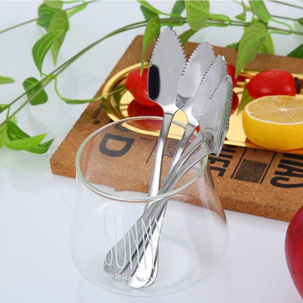 Sett med 4 grapefruktskedar i rostfritt stål med vågigt blad Silver CDQ