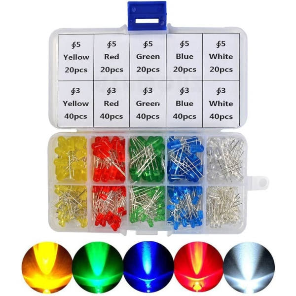 300 st SuperBright LED Multicolor DIP ljusavgivande 3 mm / 5 mm dioder (5 färger)