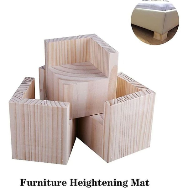 Sæt med 4 möbelforhöjare Træmøbler Risers, bordssäng stigarmøbler Benlyft fodter op for bordssäng (størrelse 5x5x5cm) null ingen