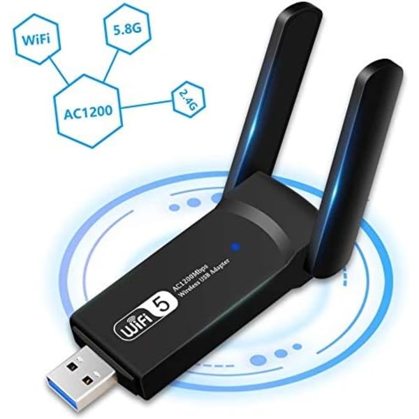 CDQ WiFi-sovitin 1200 Mbit/s, WiFi Stick med 2 x antenni USB 3.0 WiFi-dongel (5 G & 867 Mbit/s + 2,4 G & 300 Mit/s)