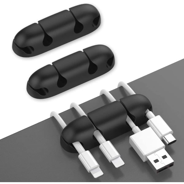 CDQ 3-pack sladdhållare för skrivbord, stark självhäftande sladdhållare (svart)