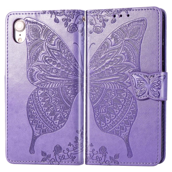 Kompatibel med Iphone Xr Case Flip Cover Emboss Butterfly Soft Tpu Shockproof Shell Slim - Violett null none