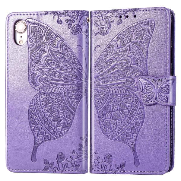 Kompatibel med Iphone Xr Case Flip Cover Emboss Butterfly Soft Tpu Støtsikker Shell Slim - Violet null none