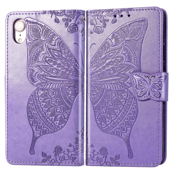 Yhteensopiva Iphone Xr Case Flip Cover Emboss Butterfly Soft TPU Iskunkestävä Shell Slim - Violet null none