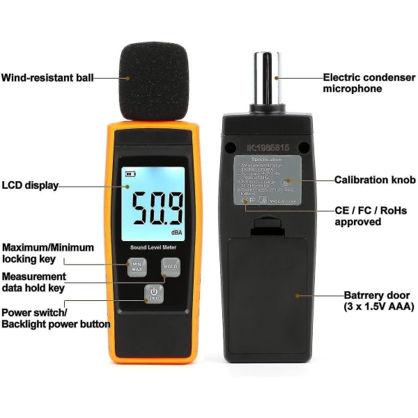 Gh Digitaalinen Äänenvoimakkuusmittari Käsikäyttöinen Äänenvoimakkuusmittari Ohjelmoitavalla Hälytysarvon Toiminnolla, 30-130db(a) Desibelimelu Mittari Testaaja Mittaus