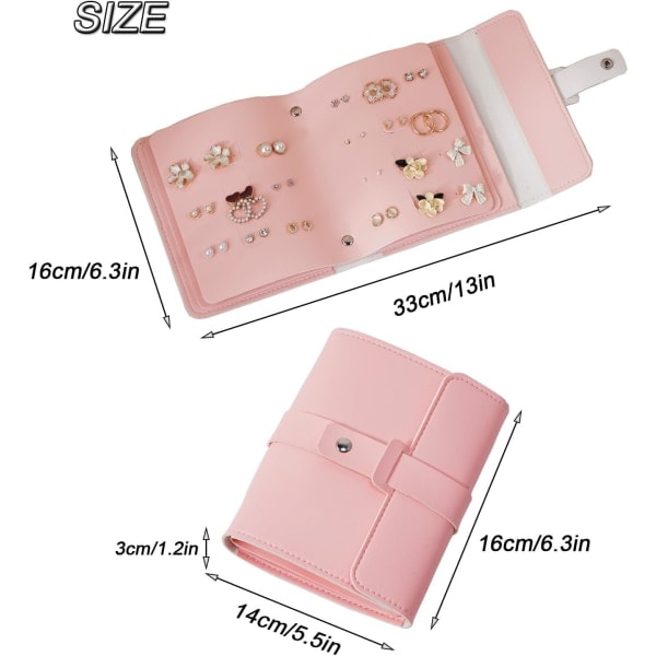 Øreringeholder Organizer med foldbart bogdesign Øreringe Bog Organizer, Bærbar Læder Rejse Øreringe Taske pink
