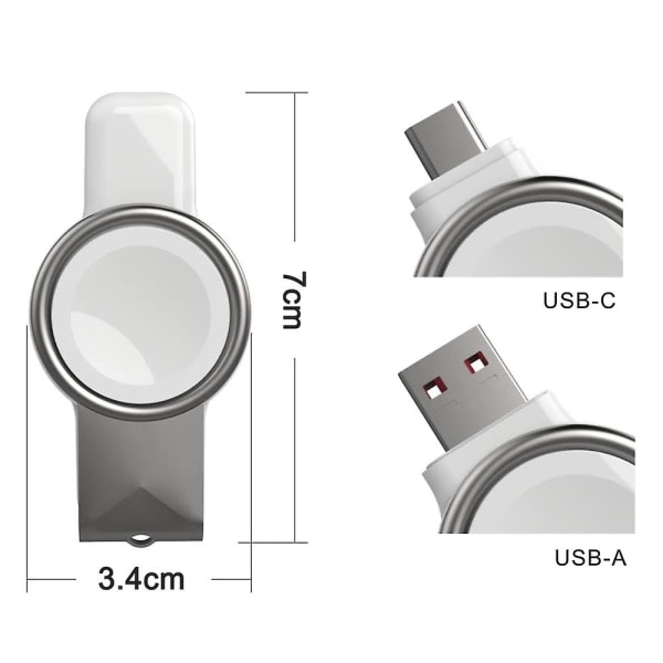 Bærbar Apple Watch Last ned, Travel Trådløs magnetladdare for Apple Watch Med USB A og USB C-kontakt
