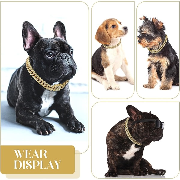 Hundekjede Diamond Cuban Collar Walking Metal Chain Collar med Design Sikker spenne, Pet Cuban Collar Smykker (gull, 14 tommer)